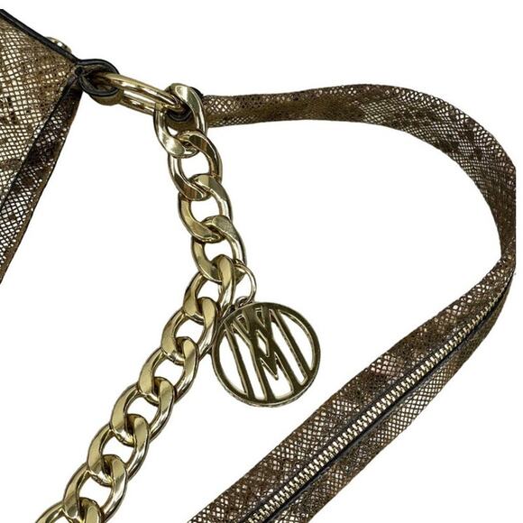 Antonio Melani Brown Tan Leather Snakeskin Studded Chain Handle Hobo Handbag - Picture 12 of 13